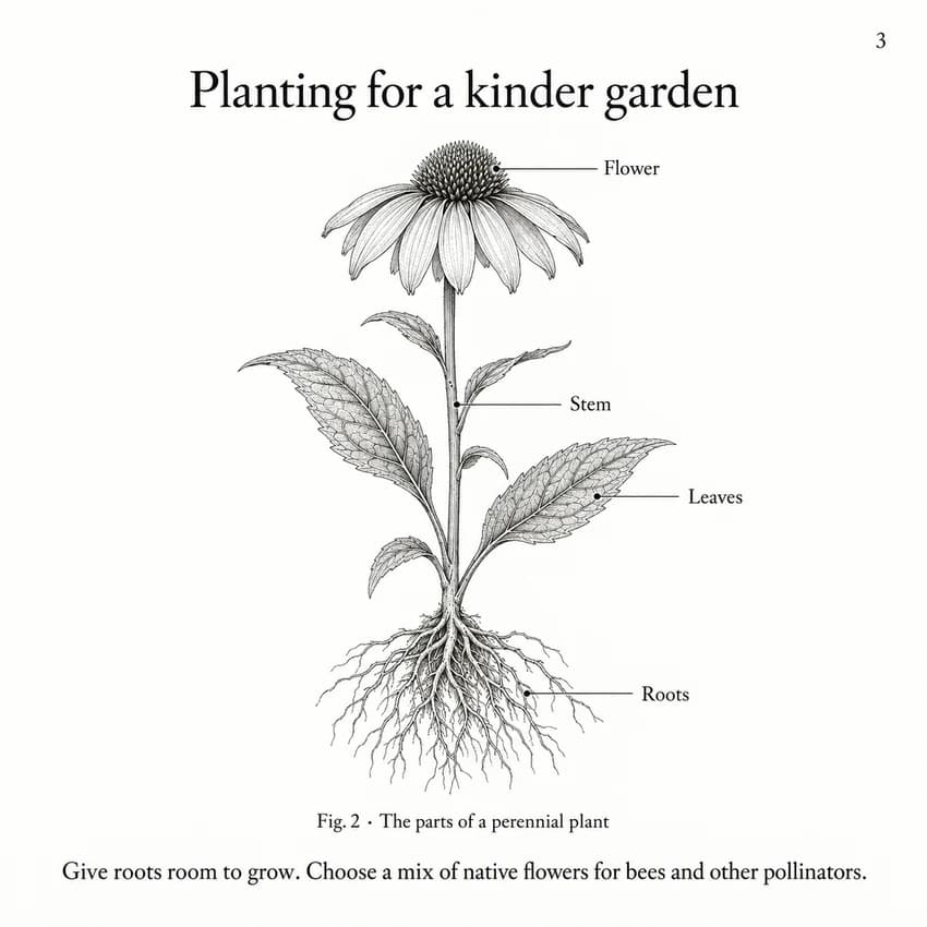 Page 3 of a fictional botany PDF, including a labeled diagram of a plant